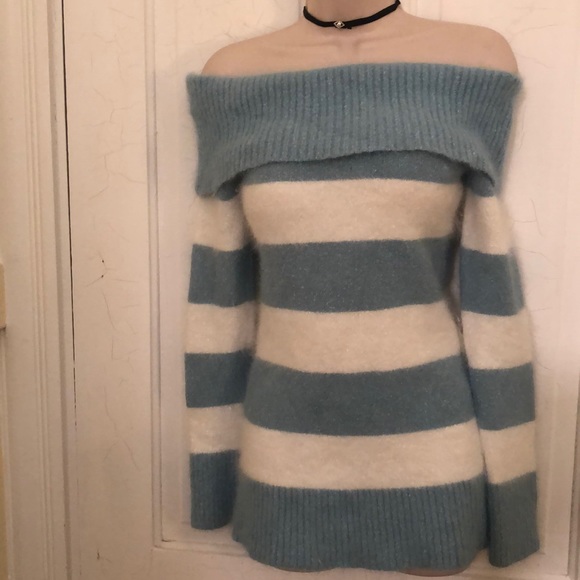 bebe Sweaters - Bebe Sexy off shoulder blue white sweater M